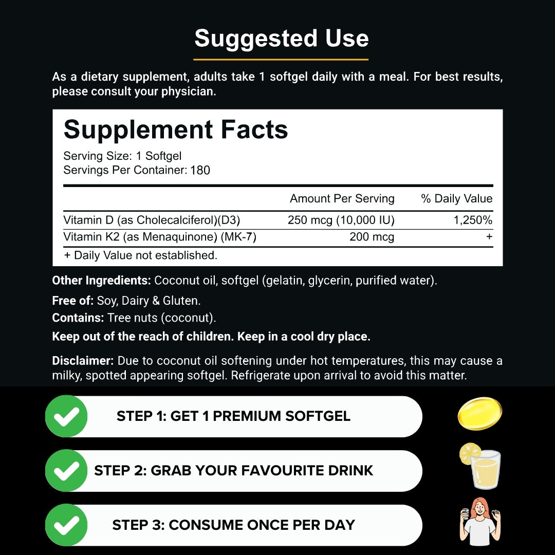 High-Potency Vitamin D3 & K2 Softgels Resilia™