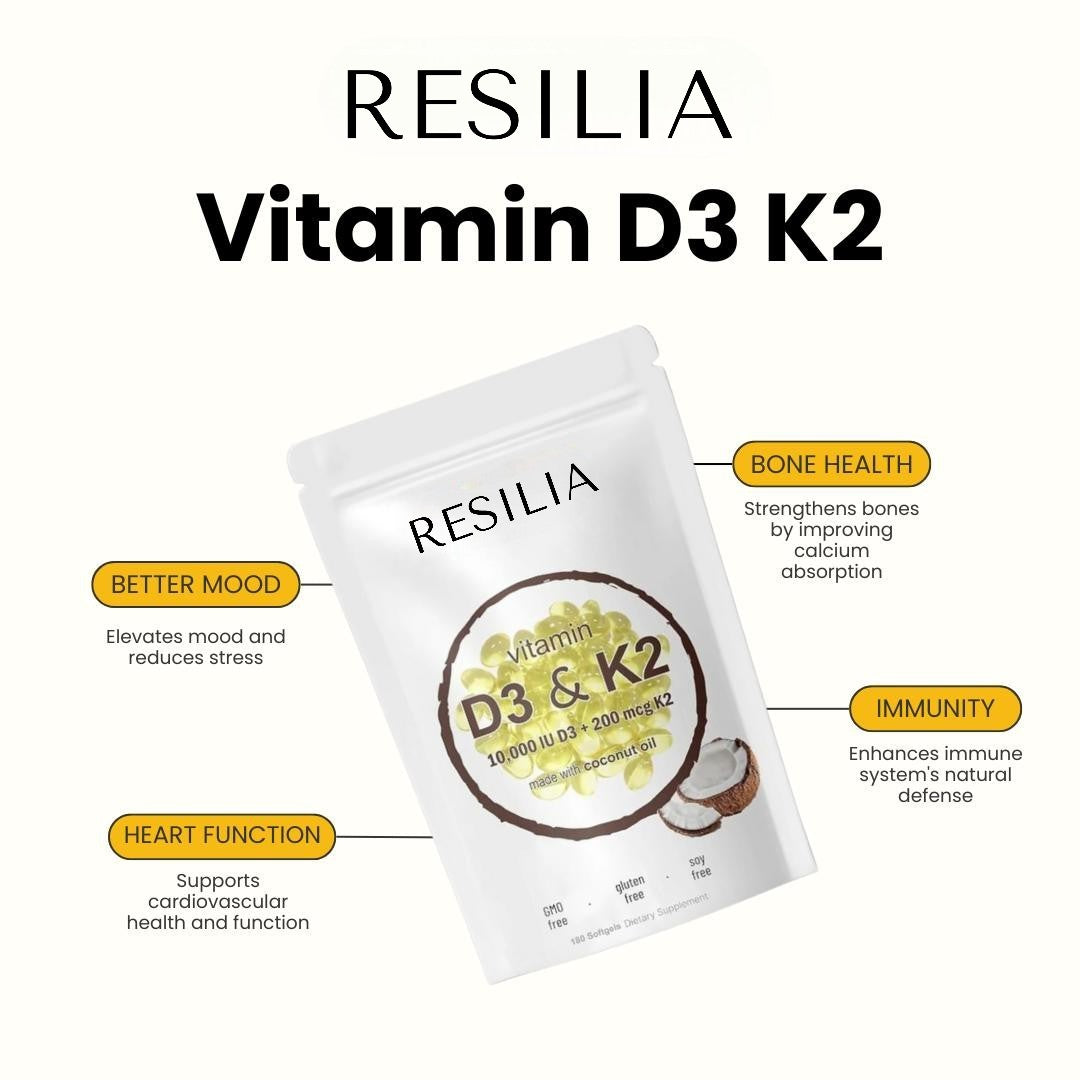 High-Potency Vitamin D3 & K2 Softgels Resilia™